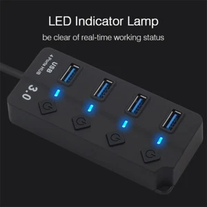 USB 3.0 Hub Chargeur Commutateur Splitter Alimenté Adaptateur Secteur 4 Ports PC Ordinateur Portable Bureau - Photo 1/5