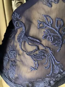 STUNNING INTRICATE EMBROIDERY SHEER SILK OPEN-FRONT CROPPED TOPPER JACKET FAB L - Picture 1 of 11