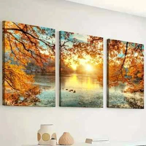 3pcs  Lake Sunrise & Autumn Forest  Unframed/Framed - Picture 1 of 9