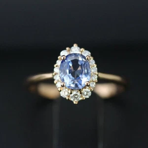 2.50Ct Oval Cut Blue Tanzanite diamond Halo Engagement Ring 14K Yellow Gold Over - Picture 1 of 7
