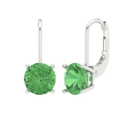 Green Zirconia Stud Earrings for Women, Lever Back (3 cttw, 7.5mm, Round-Cut) - Image 1 of 4
