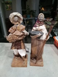 Vintage Mexican Mexico 2 Paper Papier Mache Folk Art Figurines Man Woman 12" - Picture 1 of 6
