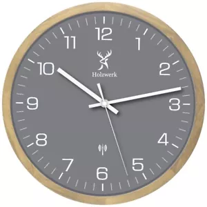 Holzwerk HARBURG (FUNK) Holz Wanduhr, moderne 30 cm Ø Designer Funkwanduhr, grau - Bild 1 von 7