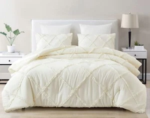 Chezmoi Collection Vivian 3-Piece Diamond Ruffle Quilted Trim Soft Washed Mic... - Picture 1 of 8