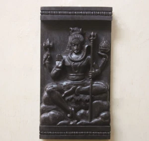 Shiva Statue Wall Panel Siva Sculpture Vintage Hindu Temple Decor Wooden Carving - Picture 1 of 4