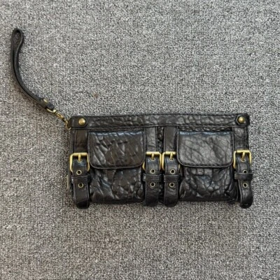 Kooba Jessie Pebbled Leather 4 Saddle Bag Pockets  Straps Buckles Black Bag - Image 1 of 4