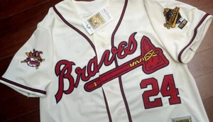 Brand New! Atlanta Braves #24 Deion Sanders Cooperstown 2patch sewn Jersey ivory - Picture 1 of 11