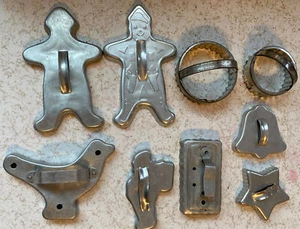 VTG Cookie Cutters Aluminum LOT Army Gingerbread Man Biscuit Star Dove Bell Sant - Picture 1 of 6