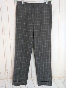 Talbots Pants 8 White Gray Checked Wool Poly Blend Cuff Hem Trouser Pant - Picture 1 of 12