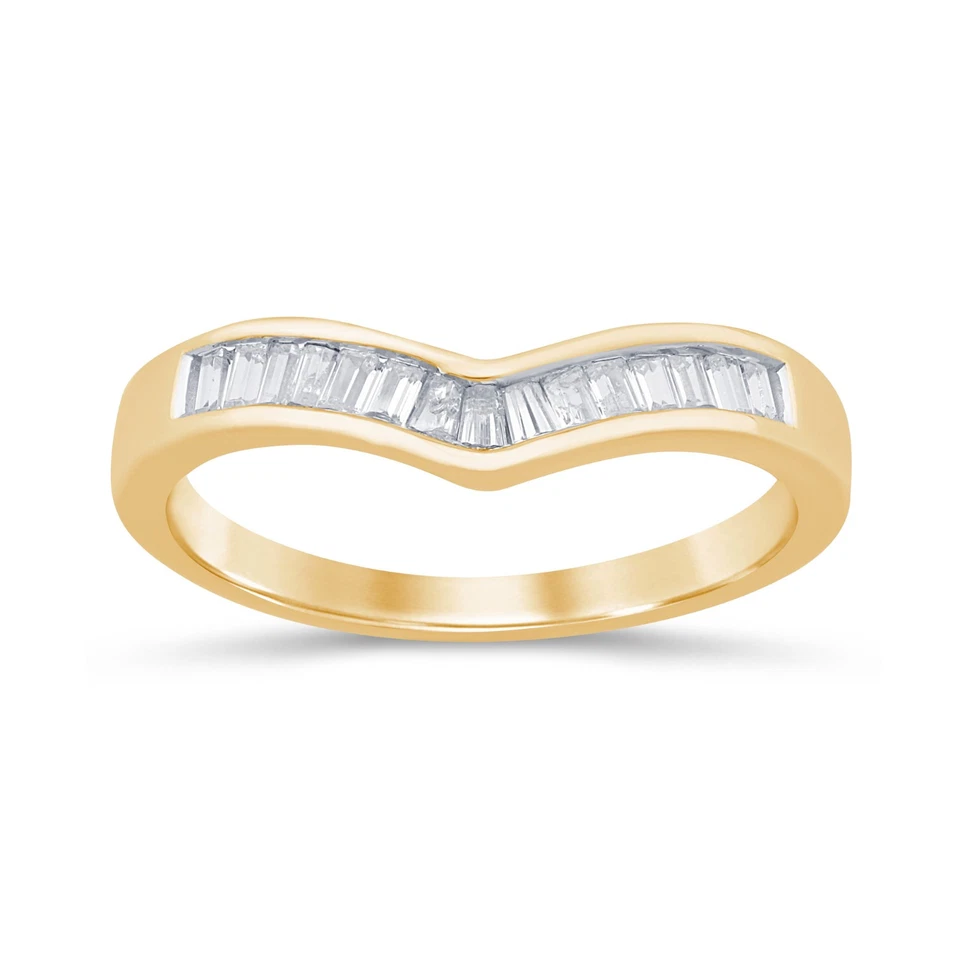 Certified 0.28 CTW Straight Buggete Cut VS Lab Grown Diamond Women's Band Ring - Image 1 of 1