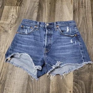 Levi's 501 Women Jean Distressed Premium  Shorts Size 28 Button Fly Denim - Picture 1 of 14