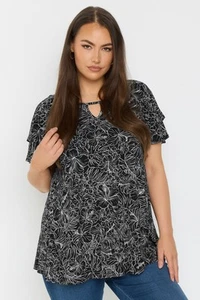 Yours Curve Women's Plus Size Floral Print Keyhole Top - Picture 1 of 7