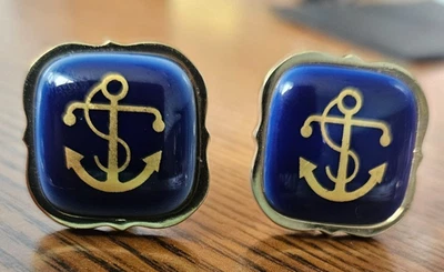 Nuevo/Antiguo Stock Swank Royal Copenhagen Azul Ancla Cerámica, Gemelos Tono Dorado Foto 1 de 4