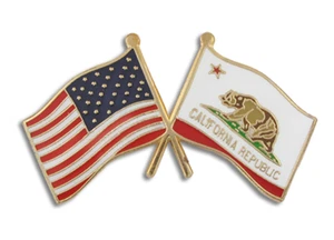 CALIFORNIA STATE FLAG AND USA LAPEL PIN - Picture 1 of 1
