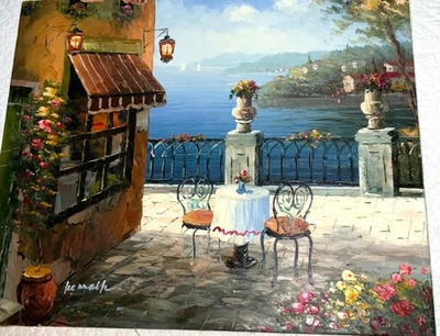 VINTAGE  impressionist original hand painted oil PAINTING  village landscape - Image 1 of 4