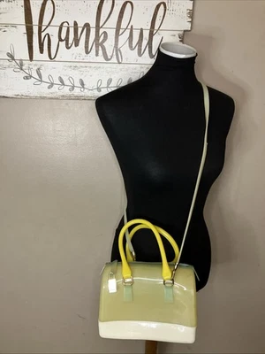 Furla Candy Bag Satchel Jelly Bag Crossbody 2 Tone Yellow Handle Italy W/ Charms - Image 1 of 4