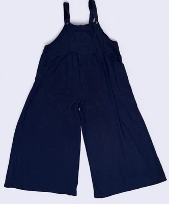 Macacão feminino azul marinho perna larga 2XL plus bolsos boho casuais novo sem etiquetas - Imagem 1 de 4