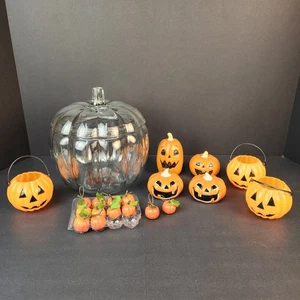 Halloween Lot Anchor Hocking Glass Pumpkin Jar Ornaments Salt& Pepper Shakers + - Picture 1 of 16