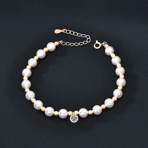4mm Round Cut Moissanite Pearl Bracelet Farewell Gift 925 Sterling Silver GRA - Picture 1 of 10
