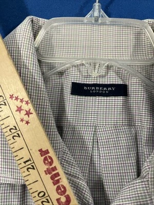 Burberry London Mens Dress Shirt Size L 17 Long Green / Purple Check 100% Cotton - Image 1 of 4