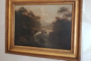 Olio su tela Paesaggio fluviale sec XIX - Foto 1 di 3