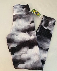 Brazilian Tie Dye Textured High Waist Honeycomb Leggings-Black  - Picture 1 of 9