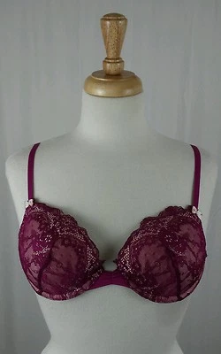 Betsey Johnson Magenta Lace Overlay Push Up Bra Sz 34B - Image 1 of 4