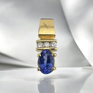Vintage 14 Karat Gold 0.71 Carat Oval Tanzanite & 0.09 CTW Diamond Slide Pendant - Picture 1 of 6