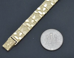Real 10K Yellow Gold 8.5mm Nugget Textured Rectangle Edge 8.5" Link Bracelet - Picture 1 of 6