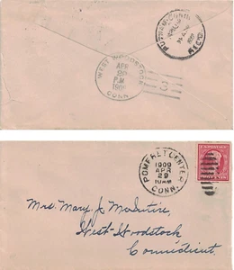 1909 West Woodstock, CT Doane (2/3) Stempel auf Brief mit 2¢ Sc. #367 -- Seltener DSB - Bild 1 von 1