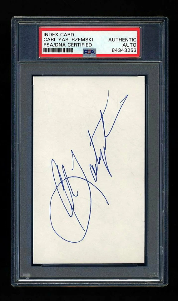 CARL YASTRZEMSKI SIGNED INDEX CARD PSA/DNA PLAYING ERA AUTOGRAPHED RED SOX  - Image 1 of 1