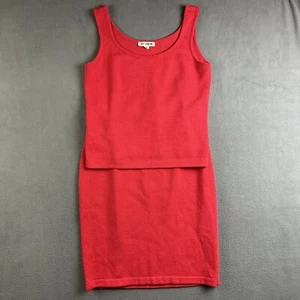 Traje St John Mujer Pequeño Top 4 Parte Inferior Rojo Tank Falda Conjunto de 2 Piezas Tejido Santana - Imagen 1 de 14