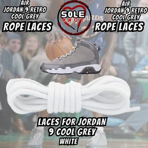 Air Jordan 9 COOL GREY AJ9 Premium Replacement Rope Round Shoe Laces - Bild 1 von 6