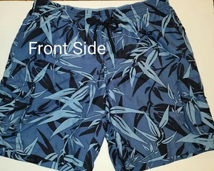 Island Shores MENS SWIM TRUNKS Blue & Black Print 3 Pockets Size LARGE - Picture 1 of 10