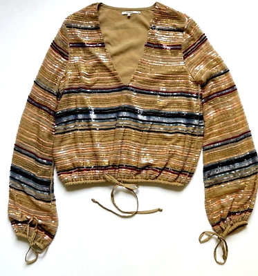 Top Revolve Tularosa para mujer XS lentejuelas rayas recortado manga larga cóctel fiesta Foto 1 de 4