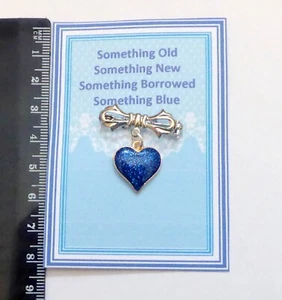 Something Blue Good Luck Blue heart brooch for Bouquet/Garter +Gift Card & Bag - Picture 1 of 2