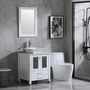 24" Bathroom Vanity Single Basin Ceramic Sink Set with Faucet Mirror Combo white - Picture 1 of 10