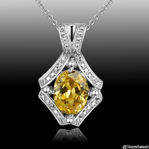 VETEMENTS Ciondolo in argento 925 con pietra preziosa citrino ovale nuovo regalo