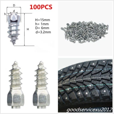 100 X 15mm Steel Body With Carbide Car SUV Screw In Tire Stud Spikes Wheel Studs - Image 1 of 4