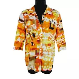 Lafayette 148 Bluse 4 Batik hell bunt orange gelb Knopfleiste Oberteil - Bild 1 von 12