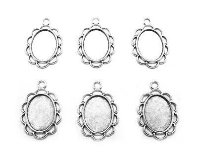 6 Antiqued SILVERTONE TAMMY Style 18mm x 13mm CAMEO PENDANT Earrings Settings - Image 1 of 4