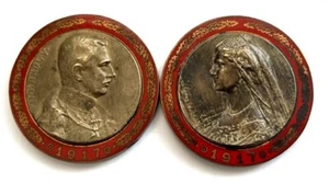 HUNGARY CORONATION IV KARLOY & ZITA SILVER & ENAMEL 2 MEDALS - 65 mm - Picture 1 of 2