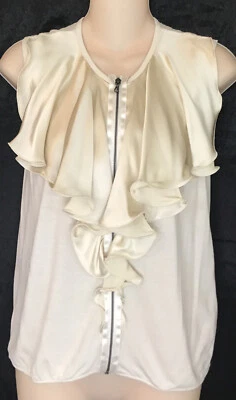 Lanvin Top Champagne Sleeveless Ruffle Silk Neckline Zip Up Front Size S - Image 1 of 4
