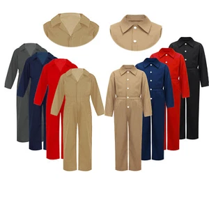 Unisex Kids Long Sleeve Mechanic Coverall Turn-down Collar Zipper Front Jumpsuit - Picture 1 of 111