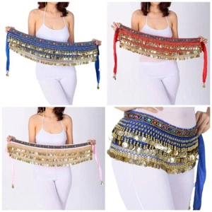 Belly Dance Hip Scarf With Gold Coins Belly Dance Belt Waist Chain - Picture 1 of 21