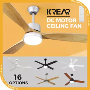 Krear 52" Ceiling Fan Wooden Blades DC Motor 6 Speed Remote Control LED Light - Picture 1 of 23