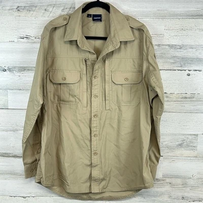 PROPPER Tactical Shirt Men's Large Khaki Cotton Blend RIP STOP Cargo Pockets - Image 1 of 4