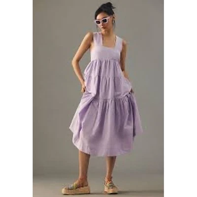 By Anthropologie Tiered Square Neck Babydoll Dress Lilac Purple Cotton S - Image 1 of 4