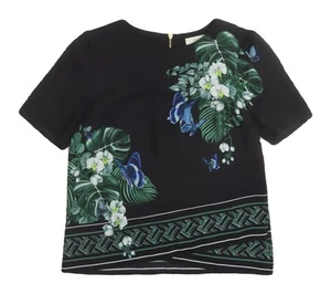 Oasis Women's Black Floral Blouse UK 8 Short Sleeve - Picture 1 of 12