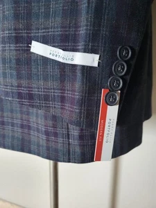 Perry Ellis 48L Elbow Patch Purple Blue Plaid Flannel Blazer Sport Coat Jacket - Picture 1 of 10